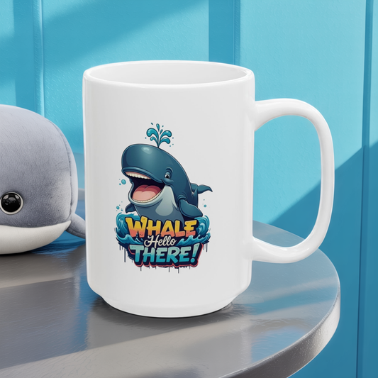 Whale Hello There Mug – Cute Ocean Whale Cartoon Coffee Tea Cup – Funny Pun Design – Nature Animal Lover Gift – Cottagecore Aesthetic Mug