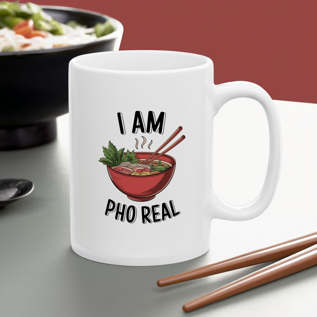 I Am Pho Real Funny Mug – Food Pun Coffee Cup, Dishwasher Safe Ceramic, Hilarious Gift for Pho Lovers, Foodies, Coworkers & Friends
