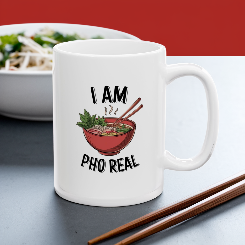 I Am Pho Real Funny Mug – Food Pun Coffee Cup, Dishwasher Safe Ceramic, Hilarious Gift for Pho Lovers, Foodies, Coworkers & Friends