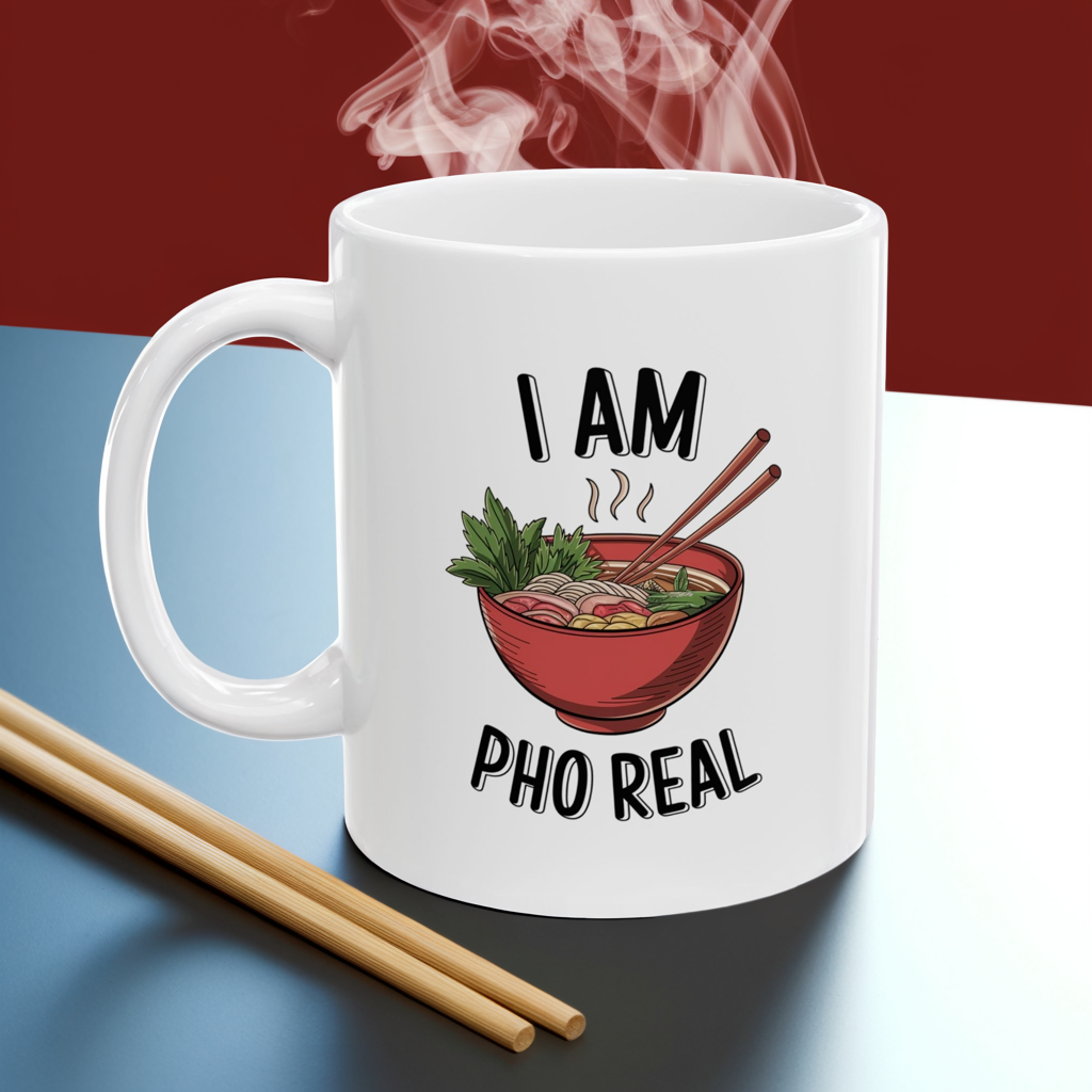 I Am Pho Real Funny Mug – Food Pun Coffee Cup, Dishwasher Safe Ceramic, Hilarious Gift for Pho Lovers, Foodies, Coworkers & Friends