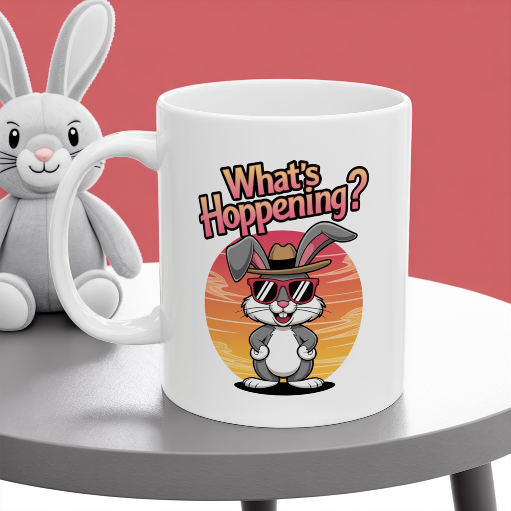 What’s Hoppening Funny Bunny Mug – Cute Rabbit Coffee Cup with Easter Pun, Dishwasher Safe Ceramic, Hilarious Gift for Animal Lovers & Friends
