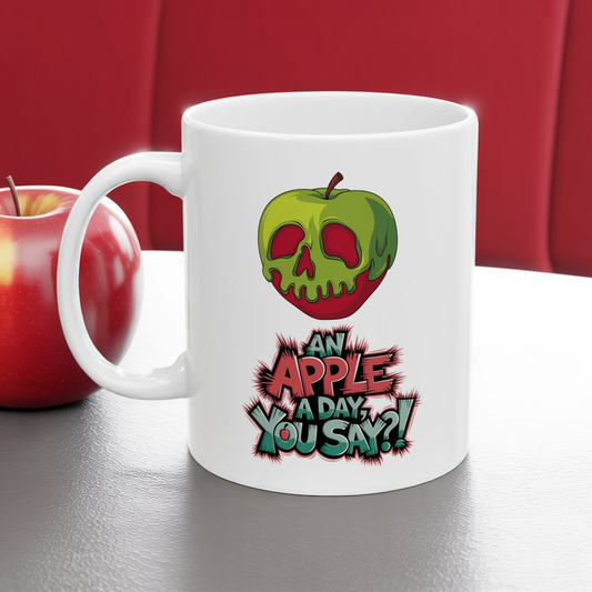 An Apple a Day You Say Mug – Spooky Poison Apple Coffee Cup, Dishwasher Safe Ceramic, Funny Gothic Halloween Gift for Horror & Dark Humor Fans