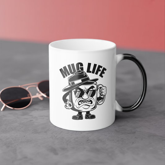 Mug Life Color Changing Mug – Funny Heat Reveal Coffee Cup, Hand Wash Only, Gangster Cartoon Design, Hilarious Gift for Coffee Lovers & Friends