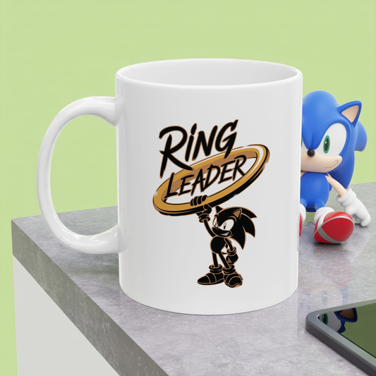 Ring Leader Mug – Funny Coffee Cup with Retro Gamer Vibes, Bold Gold Ring Design, Dishwasher Safe Ceramic, Gift for Gamers & Coffee Lovers