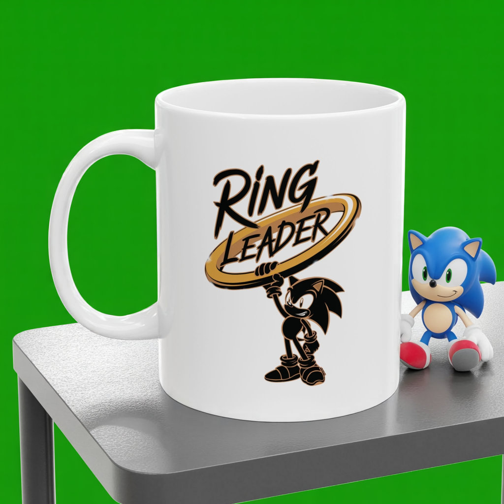 Ring Leader Mug – Funny Coffee Cup with Retro Gamer Vibes, Bold Gold Ring Design, Dishwasher Safe Ceramic, Gift for Gamers & Coffee Lovers