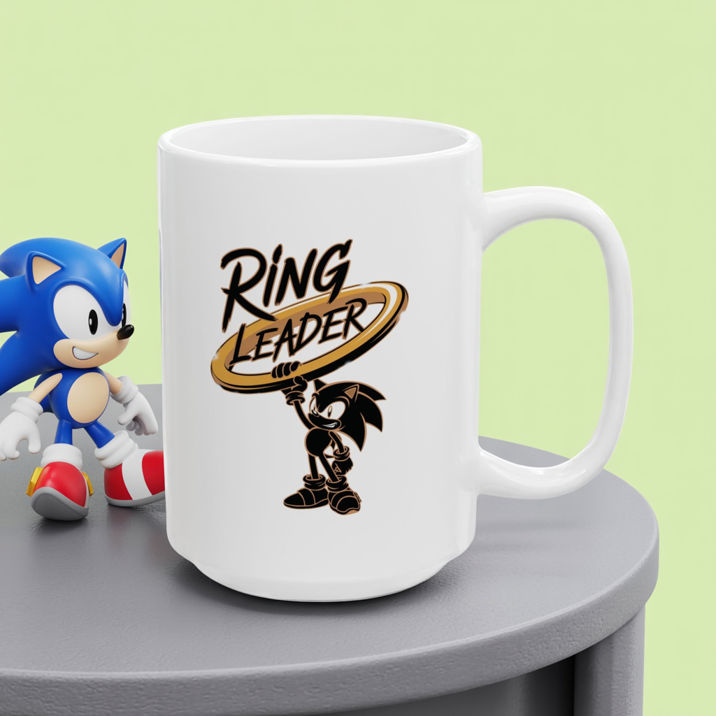 Ring Leader Mug – Funny Coffee Cup with Retro Gamer Vibes, Bold Gold Ring Design, Dishwasher Safe Ceramic, Gift for Gamers & Coffee Lovers