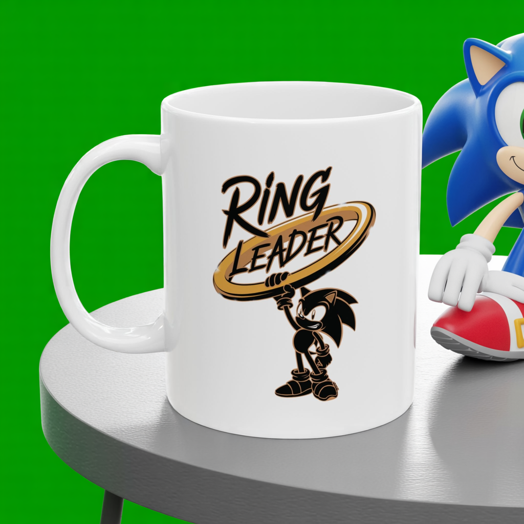 Ring Leader Mug – Funny Coffee Cup with Retro Gamer Vibes, Bold Gold Ring Design, Dishwasher Safe Ceramic, Gift for Gamers & Coffee Lovers