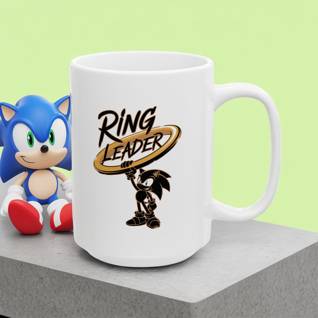 Ring Leader Mug – Funny Coffee Cup with Retro Gamer Vibes, Bold Gold Ring Design, Dishwasher Safe Ceramic, Gift for Gamers & Coffee Lovers