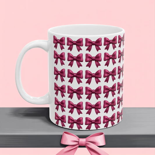 Pink Bow Aesthetic Coffee Mug – Coquette Balletcore Girly Cup, Cute Gift for Friends, Teens, Birthday, Cottagecore & Pink Lovers