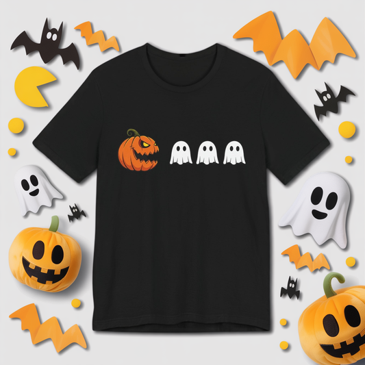 Pumpkin Pac-Man Shirt, Halloween Arcade Tee, Pumpkin Chase Ghosts Tee, Retro Gaming Halloween, Spooky Season Shirt, Vintage Game Pumpkin Top