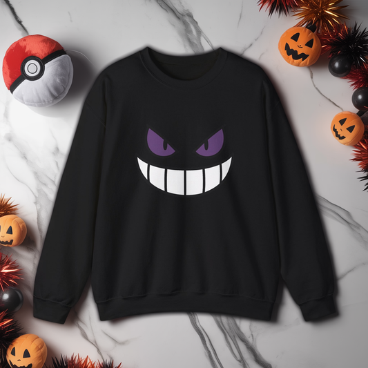 Sinister Grin Sweatshirt, Creepy Smile Crewneck, Dark Cartoon Face Sweatshirt, Halloween Gothic Sweatshirt, Spooky Grin Pullover