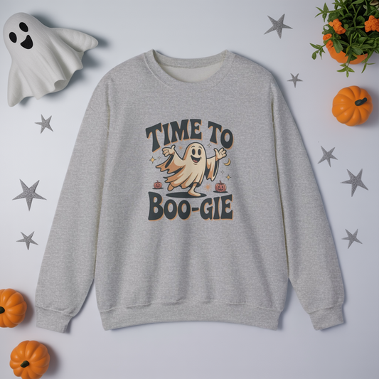 Time to Boo-gie Sweatshirt, Cute Ghost Halloween Crewneck, Spooky Sayings Graphic Pullover, Boo-gie Ghost Sweater, Fall Spooky Season Outfit