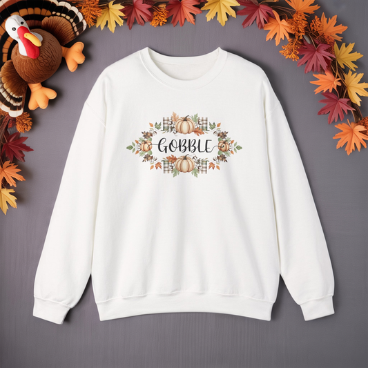Gobble Thanksgiving Sweatshirt, Rustic Fall Turkey Crewneck, Autumn Pumpkin Floral Pullover, Thanksgiving Outfit Sweater Gift