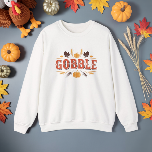Gobble Thanksgiving Sweatshirt, Fall Pumpkin Turkey Shirt, Cozy Autumn Crewneck, Cute Gobble Pullover, Thanksgiving Dinner Outfit