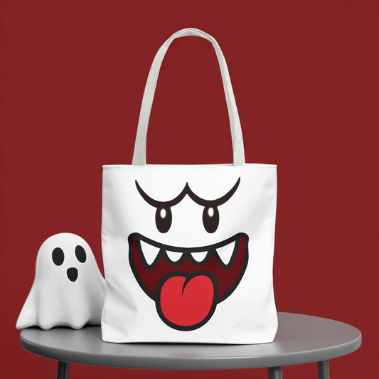 Funny Ghost Face Tote Bag, Spooky Halloween Shopping Bag, Creepy Cute Gamer Tote, Novelty Reusable Canvas Bag, Horror Themed Trick or Treat Bag