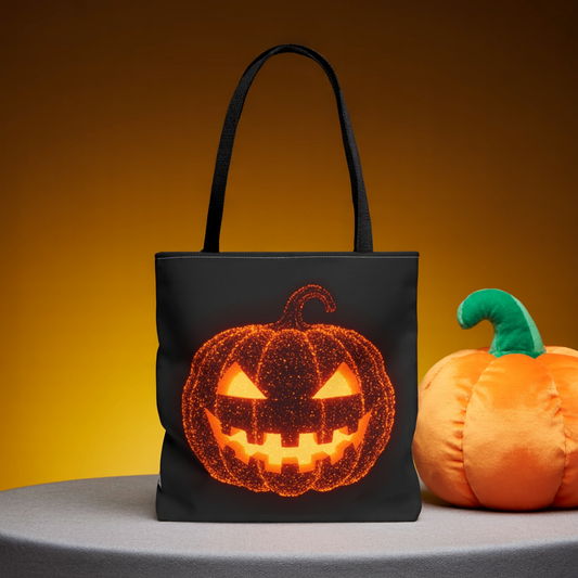 Glowing Pumpkin Tote Bag, Jack O Lantern Halloween Canvas Tote, Spooky Trick Or Treat Bag, Reusable Pumpkin Design Tote, Halloween Gift Bag