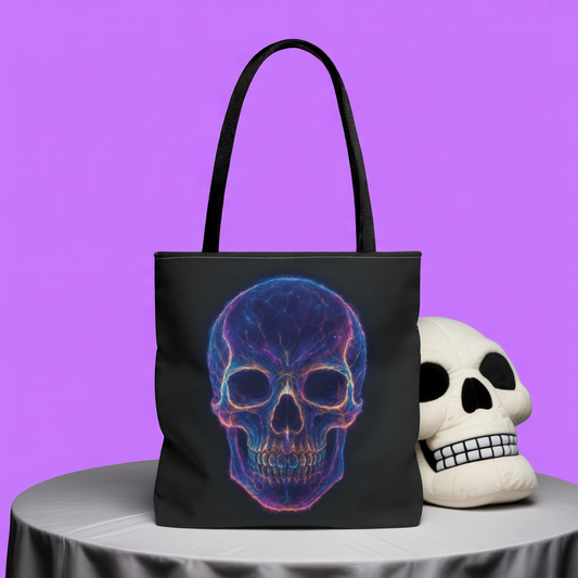 Neon Skull Tote Bag, Gothic Halloween Canvas Tote, Colorful Skull Design Bag, Spooky Season Accessory, Skull Gift Tote For Horror Fans