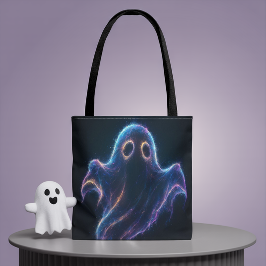 Neon Ghost Tote Bag, Spooky Halloween Canvas Tote, Glowing Cosmic Ghost Design Bag, Reusable Trick Or Treat Tote, Gothic Gift Accessory