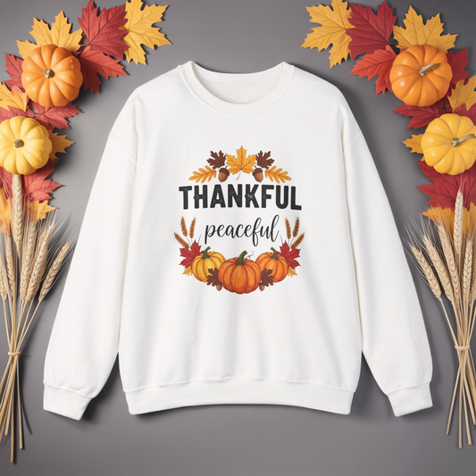 Thankful Peaceful Fall Sweatshirt, Autumn Pumpkin Crewneck, Thanksgiving Sweater, Cozy Seasonal Pullover, Gratitude Gift For Women Men