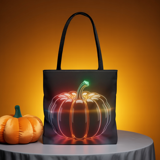 Neon Pumpkin Tote Bag, Glowing Halloween Bag, Modern Fall Tote, Pumpkin Aesthetic Accessory, Trick Or Treat Bag, Spooky Season Gift