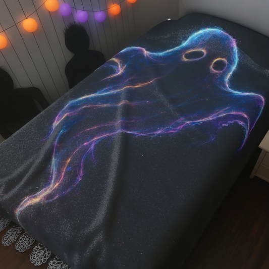 Galaxy Ghost Blanket, Halloween Throw Blanket, Spooky Cozy Decor, Ghost Lover Gift, Soft Plush Blanket, Cosmic Ghost Bedding