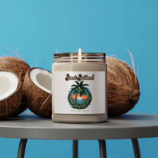Coconut Cream + Cardamom Candle, Warm Spiced Soy Candle, Tropical Aromatherapy Gift, Long Burn Eco Candle, Cozy Home Scent For Relaxation