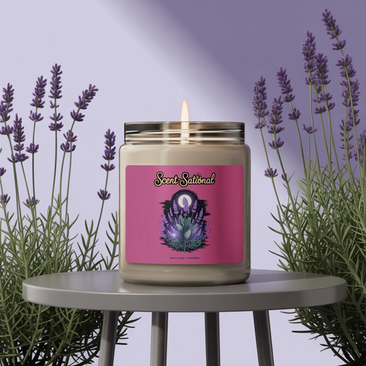 White Sage + Lavender Candle, Relaxing Aromatherapy Soy Candle, Calming Eco Candle, Long Burn Jar Candle Gift For Meditation And Self Care