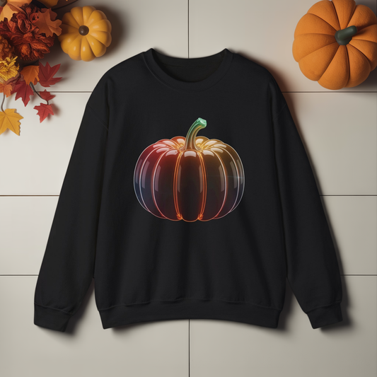 Neon Pumpkin Sweatshirt, Fall Halloween Crewneck, Cozy Unisex Pullover, Spooky Season Apparel, Aesthetic Pumpkin Shirt For Autumn Lovers