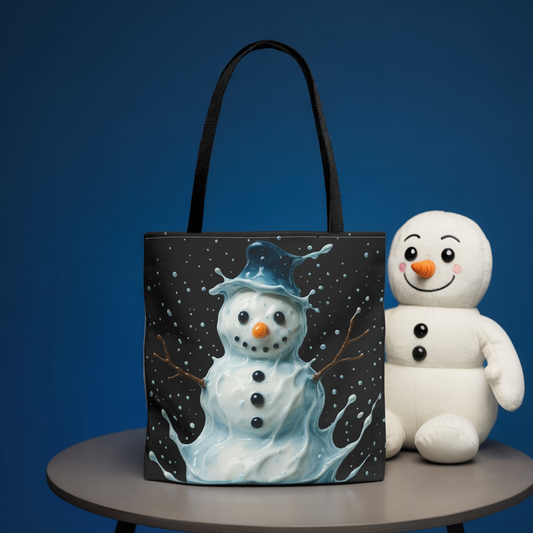 Winter Snowman Tote Bag, Festive Christmas Gift Bag, Holiday Shopping Tote, Snowy Season Accessory, Reusable Winter Art Bag For Everyday Use