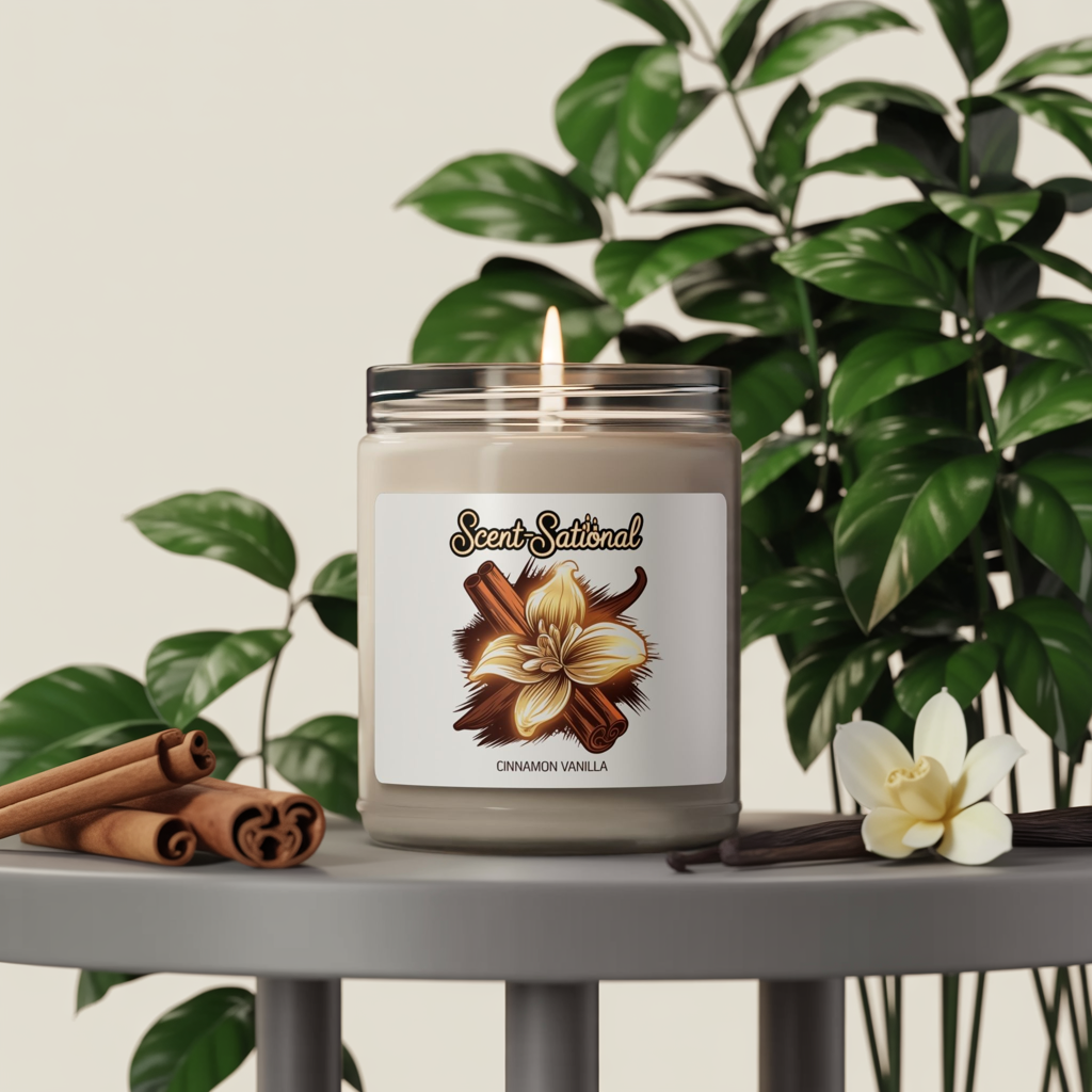 Cinnamon Vanilla Scented Candle, Cozy Aromatherapy Soy Candle, Reusable Glass Jar, Warm Home Fragrance Gift For Holidays And Housewarming