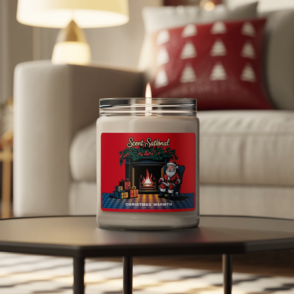 Christmas Warmth Scented Candle, Cozy Holiday Soy Candle, Reusable Glass Jar, Festive Home Fragrance Gift For Winter And Christmas Decor