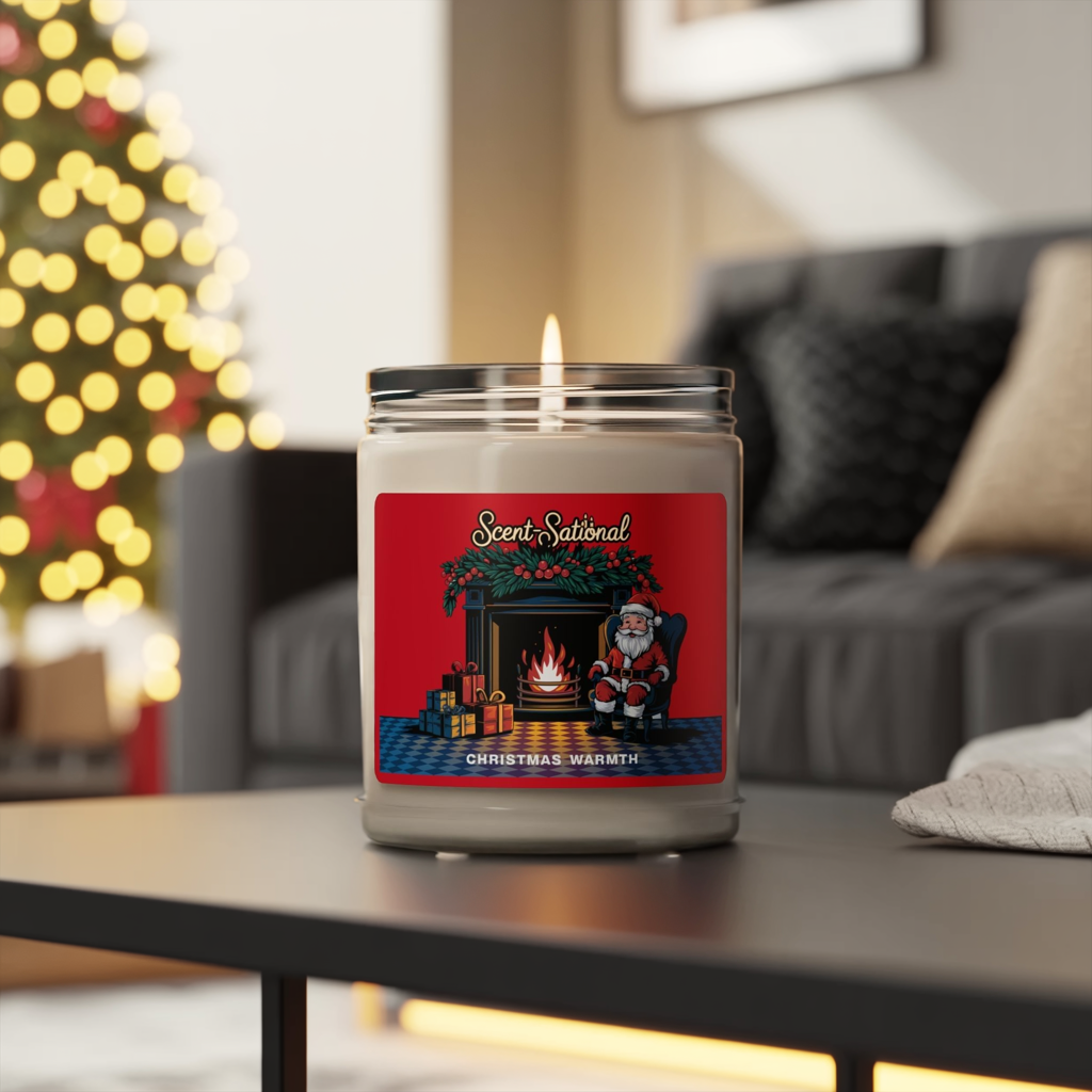 Christmas Warmth Scented Candle, Cozy Holiday Soy Candle, Reusable Glass Jar, Festive Home Fragrance Gift For Winter And Christmas Decor