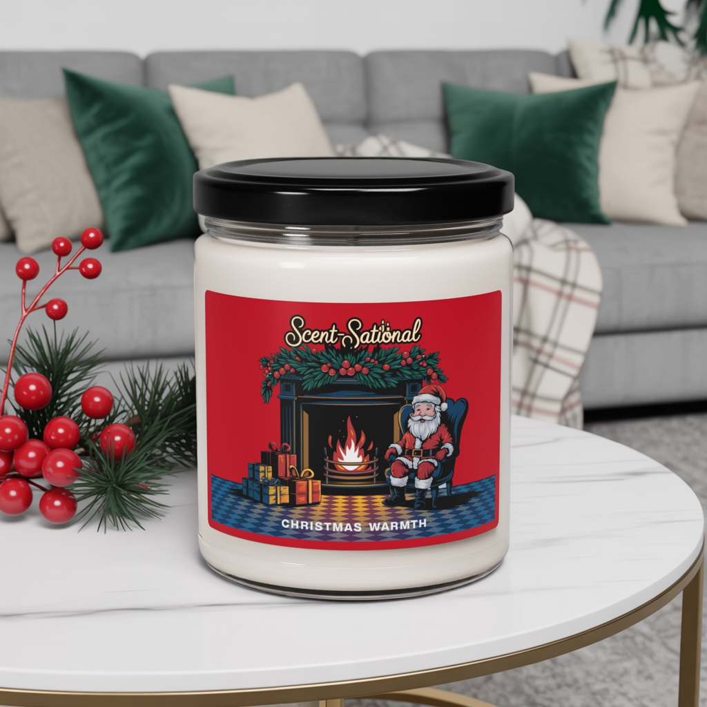 Christmas Warmth Scented Candle, Cozy Holiday Soy Candle, Reusable Glass Jar, Festive Home Fragrance Gift For Winter And Christmas Decor