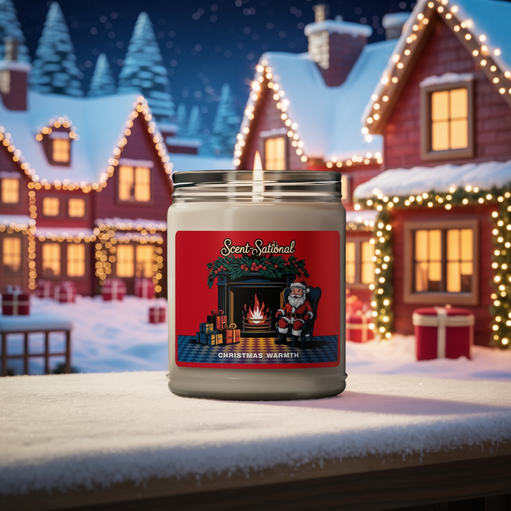 Christmas Warmth Scented Candle, Cozy Holiday Soy Candle, Reusable Glass Jar, Festive Home Fragrance Gift For Winter And Christmas Decor