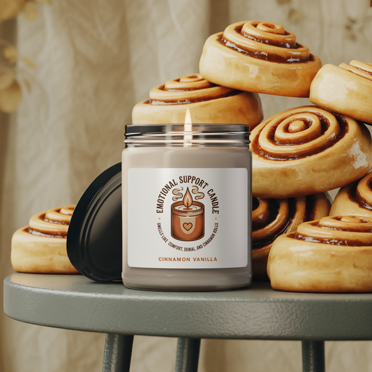 Emotional Support Candle, Cinnamon Vanilla Scented Soy Candle, Cozy Aromatherapy Jar Candle, Relaxation And Self-Care Gift For Home