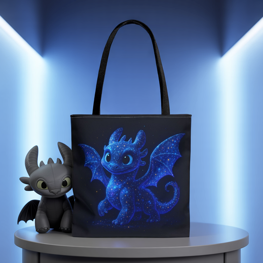 Galaxy Dragon Tote Bag, Cosmic Blue Dragon Shoulder Bag With Starry Night Design, Fantasy Art Reusable Tote For Gifts And Everyday Use