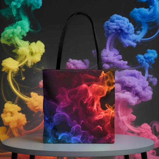 Chromatic Ember Tote Bag, Colorful Smoke Art Design With Red, Blue, And Orange Hues, Abstract Reusable Tote For Artists, Gifts, And Everyday Use