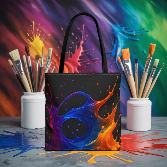 Elemental Fusion Tote Bag, Fire And Water Abstract Art Design, Vibrant Blue And Orange Splash Reusable Tote For Artists, Travel, And Everyday Use