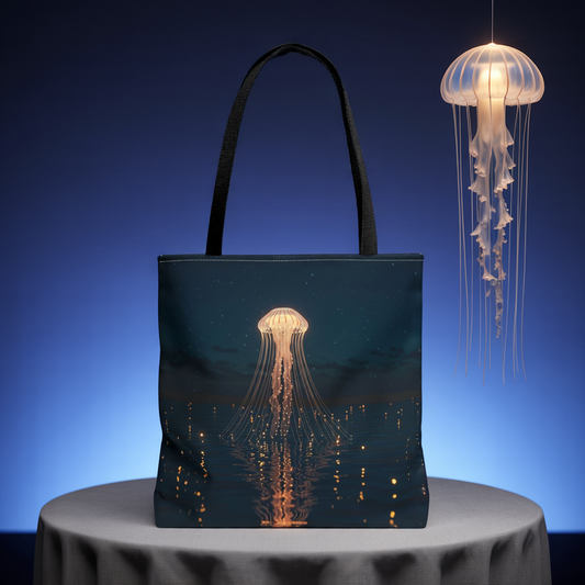 Luminous Jellyfish Tote Bag, Glow-Inspired Ocean Design Shoulder Bag, Durable Polyester Tote For Everyday Style, Gifts, And Coastal Fashion