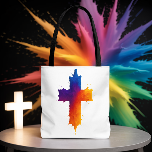 Watercolor Cross Tote Bag, Faith Tote, Christian Gift Bag, Religious Art Shoulder Bag, Inspirational Everyday Carry, Spiritual Cross Design Tote