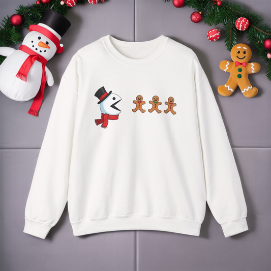 Funny Snowman And Gingerbread Sweatshirt, Cute Christmas Crewneck, Holiday Winter Sweater, Festive Graphic Pullover For Men And Women
