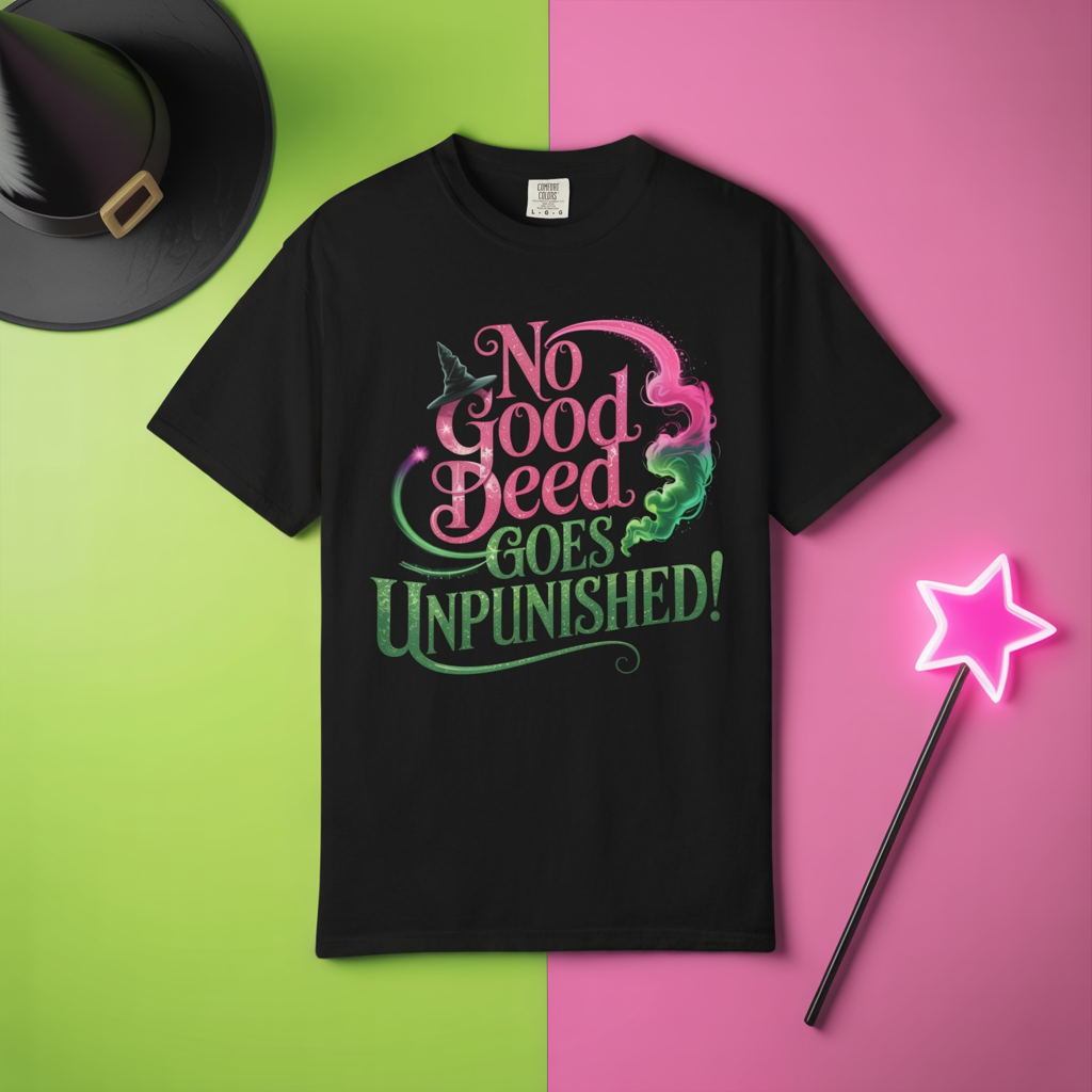 No Good Deed Goes Unpunished T-Shirt, Broadway Musical Inspired Tee, Theater Fan Gift, Dramatic Quote Shirt, Performer Top For Her Or Him