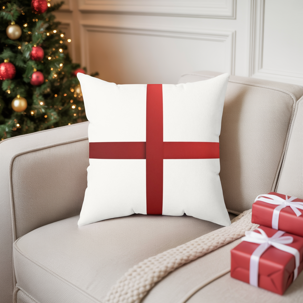 Holiday Gift Bow Throw Pillow, Christmas Present Inspired Cushion, Festive Red Ribbon Pillow, Holiday Home Decor, Winter Sofa Accent