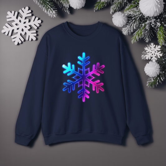 Blue Pink Gradient Snowflake Sweatshirt, Winter Aesthetic Pullover, Cozy Christmas Crewneck, Festive Holiday Sweater Gift for Her or Him
