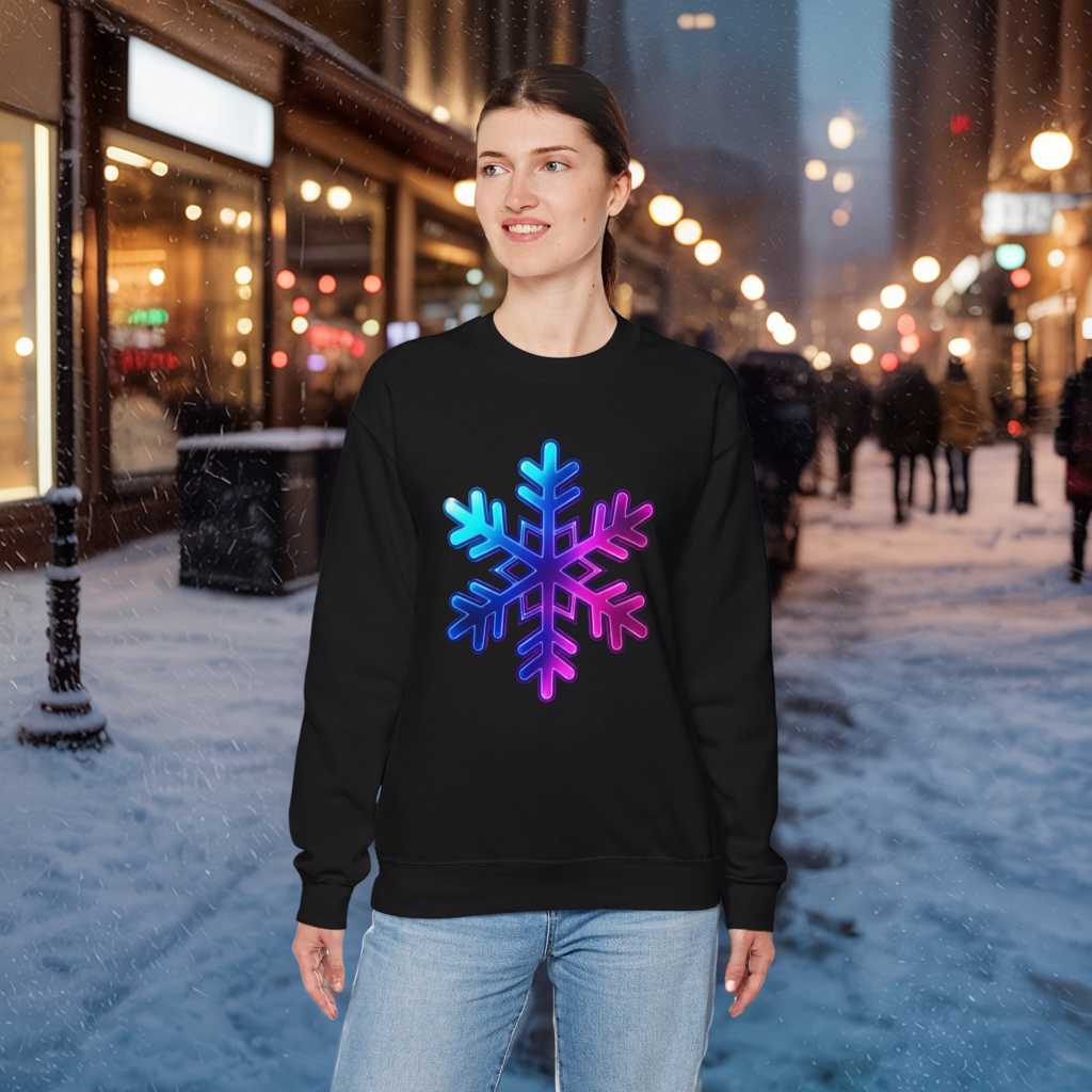 Blue Pink Gradient Snowflake Sweatshirt, Winter Aesthetic Pullover, Cozy Christmas Crewneck, Festive Holiday Sweater Gift for Her or Him