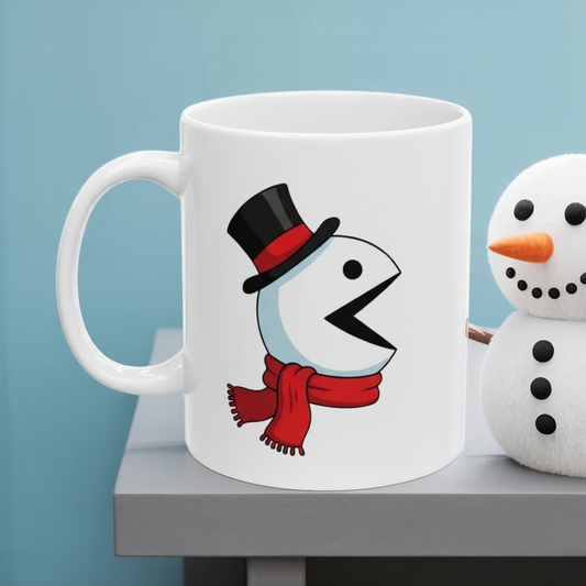 Funny Christmas Mug, Snowman and Gingerbread Mug, Holiday Coffee Cup Gift, Cute Winter Hot Cocoa Mug, Playful Festive Arcade Design