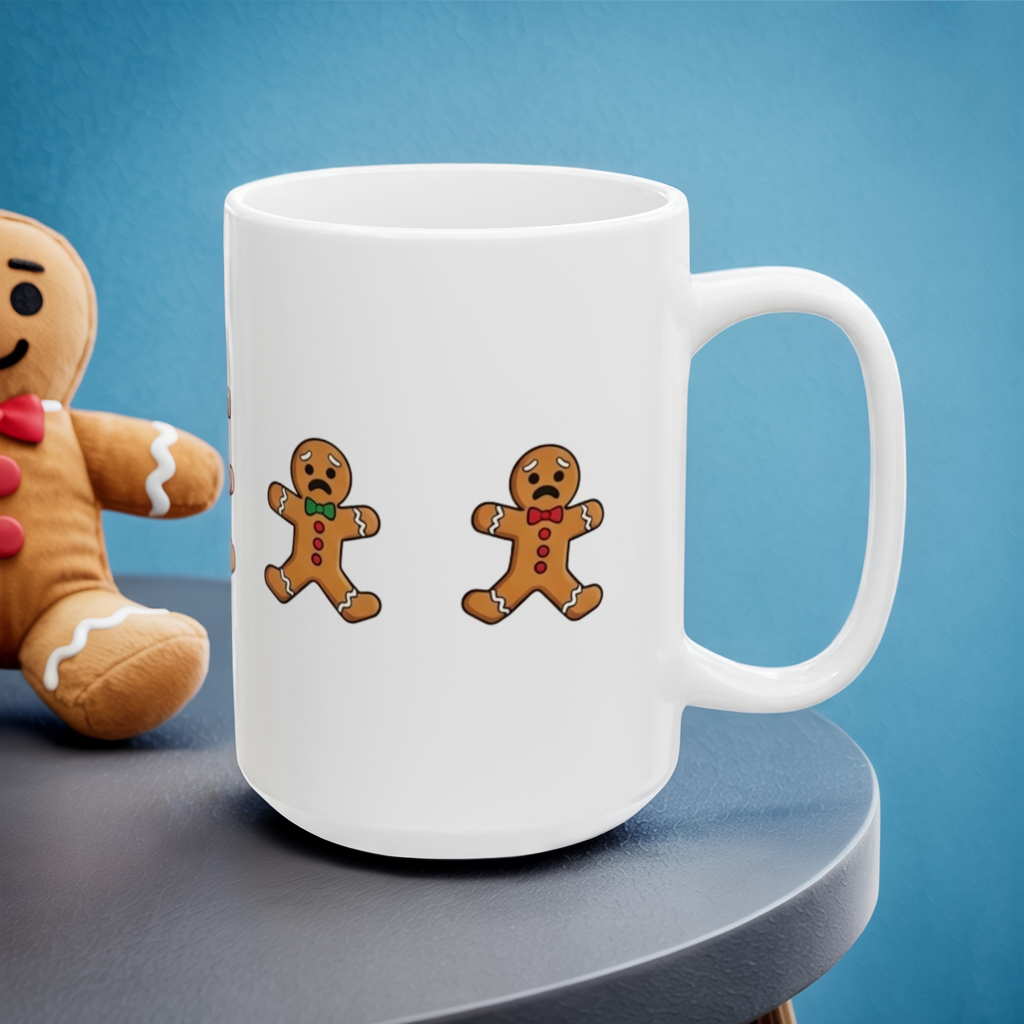 Funny Christmas Mug, Snowman and Gingerbread Mug, Holiday Coffee Cup Gift, Cute Winter Hot Cocoa Mug, Playful Festive Arcade Design
