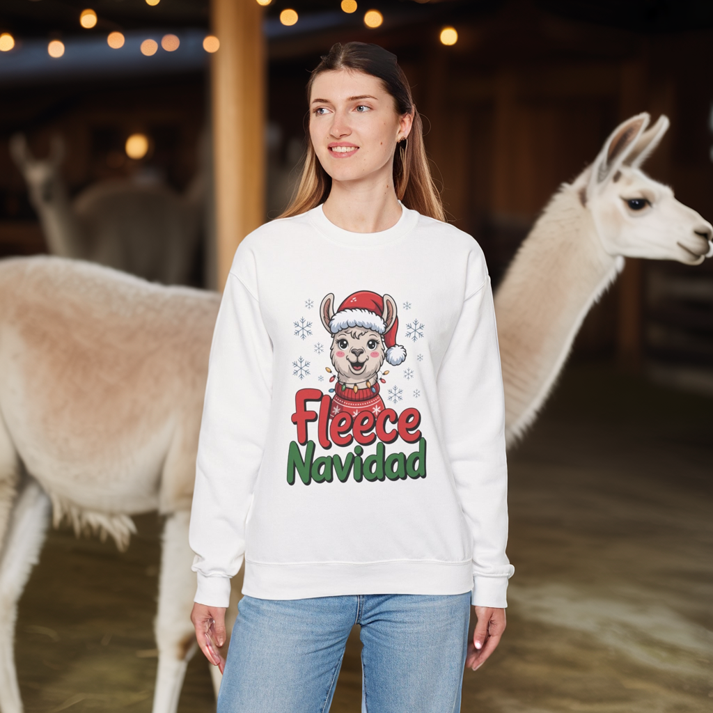 Fleece Navidad Christmas Sweatshirt, Funny Llama Holiday Sweater, Cozy Unisex Crewneck, Cute Christmas Pun Gift For Friends And Family