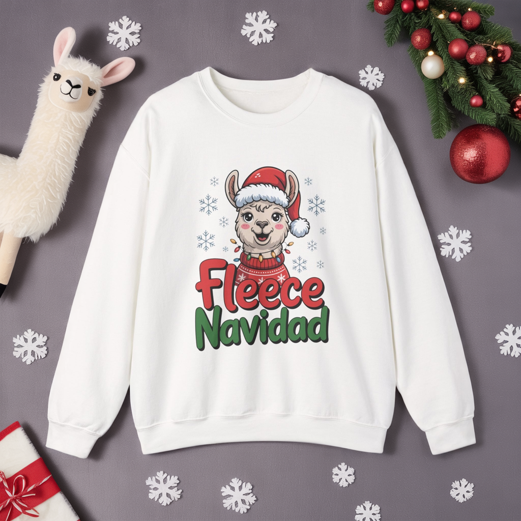 Fleece Navidad Christmas Sweatshirt, Funny Llama Holiday Sweater, Cozy Unisex Crewneck, Cute Christmas Pun Gift For Friends And Family