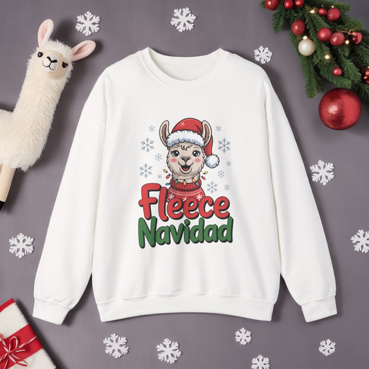 Fleece Navidad Christmas Sweatshirt, Funny Llama Holiday Sweater, Cozy Unisex Crewneck, Cute Christmas Pun Gift For Friends And Family